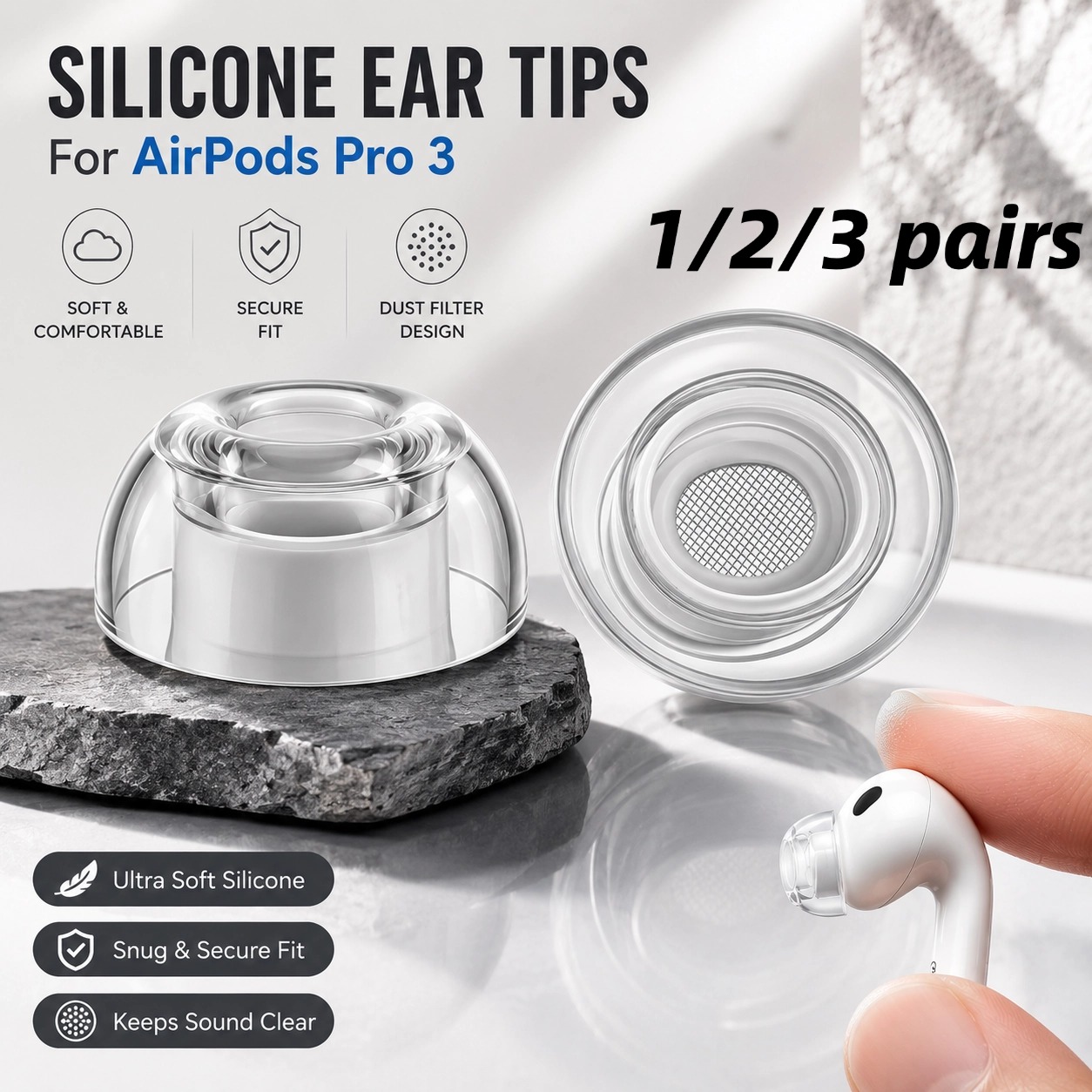 Silicone Ear Tip Replacement - 1/2/3 pares de almohadillas de silicona